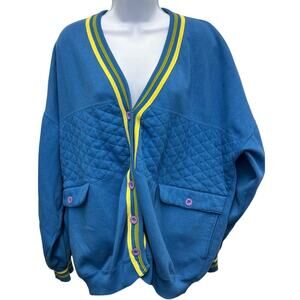 Vintage Liz Baker Sport Varsity Cardigan 2X Bold Colorblock Quilted